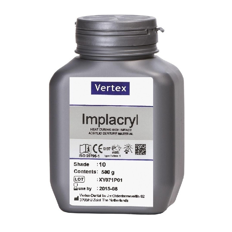 Vertex Implacryl 500g - топлополимеризираща пластмаса за протези